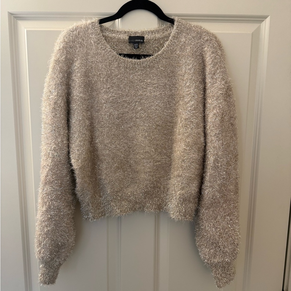 Lucy Paris Nordstrom Champagne Bubble Sleeve Sparkle Sweater XL